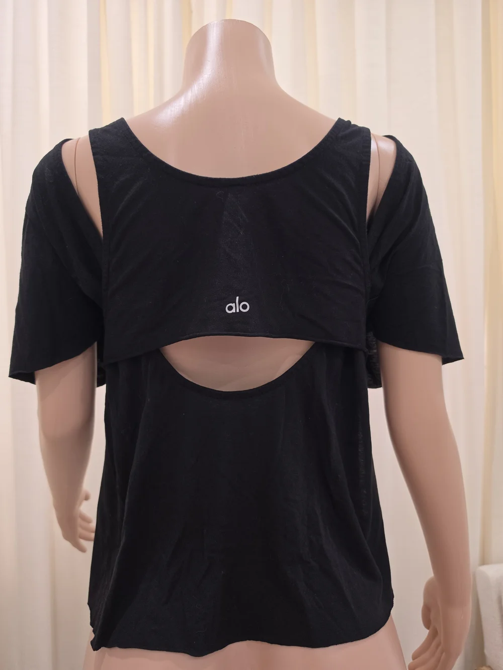 Alo Yoga Black Layered Open Back Cutout Short Sleeve Top Size S